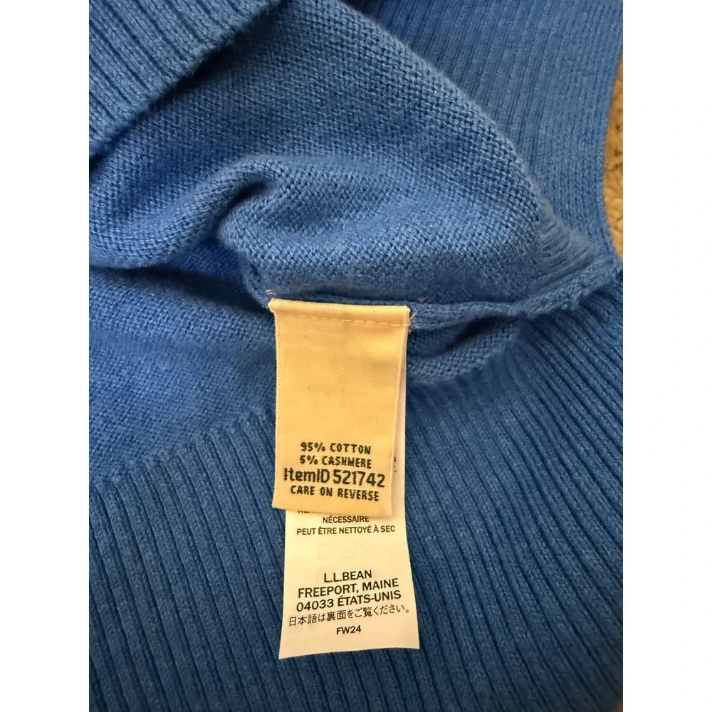 L.L. Bean Polo Sweater Womens L Blue Excellent Cotton Cashmere V-Neck 521742